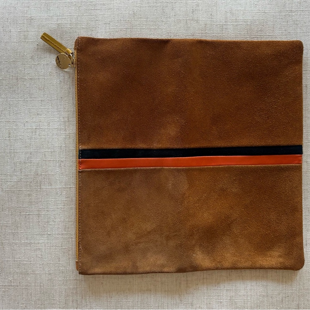 Clare V Brown Leather Toiletry Bag with Bold Stripe